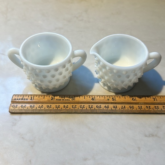 Vintage FENTON Hobnail White Milk Glass Small Cream and Sugar Bowl - Picture 9 of 10
